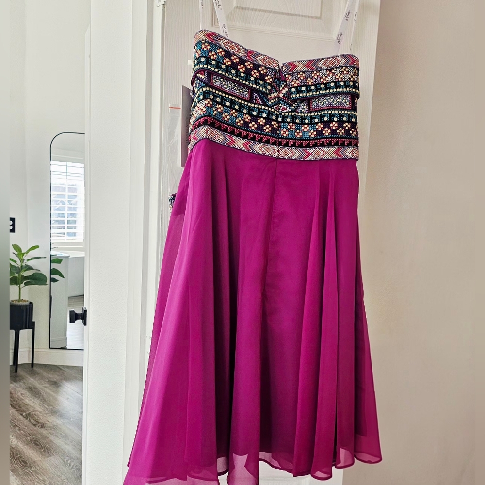 Ellie Wilde By Mon Cheri Navaho Beaded Pink Strapless Dress With Matching Choker - Picture 4 of 6